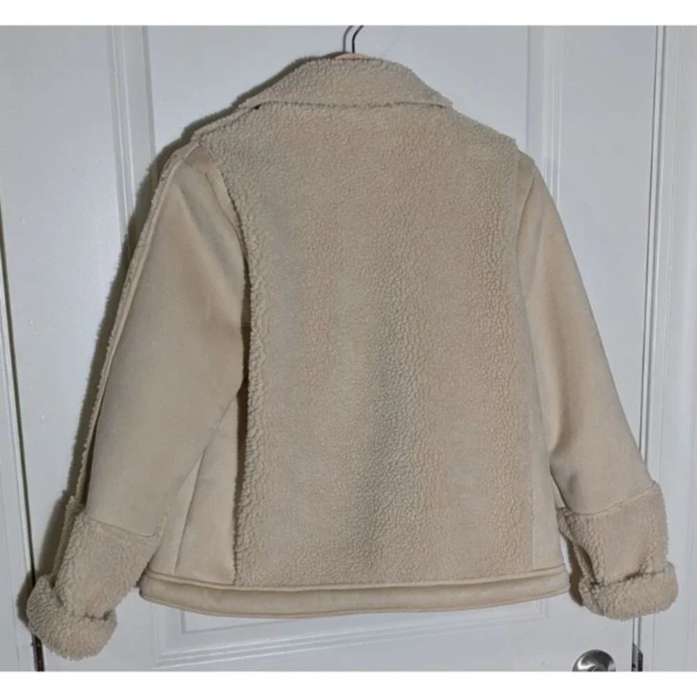 Catherine Malandrino Faux Shearling Moto Jacket Medium Beige Suede Zip - Picture 6 of 10